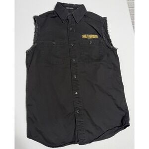 Harley Davidson Embroidered Vest Shirt Mens Black Biker Cotton Button Up Size S